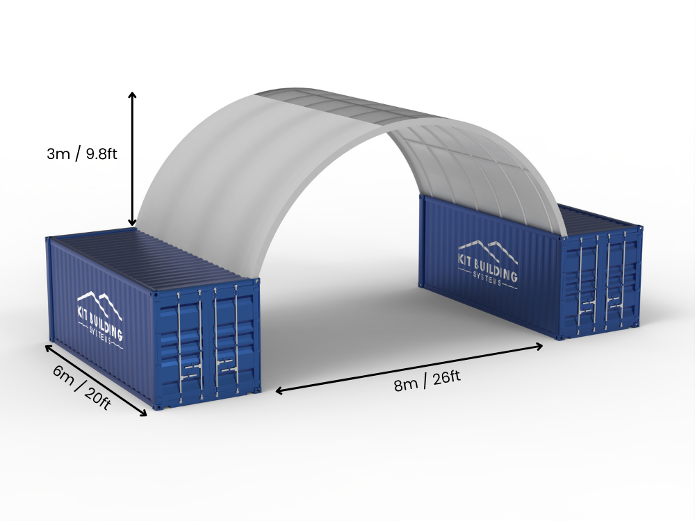 8m (26ft) spændvidde | Container baldakiner 26ft bredde, 10ft højde (8m x 3m)