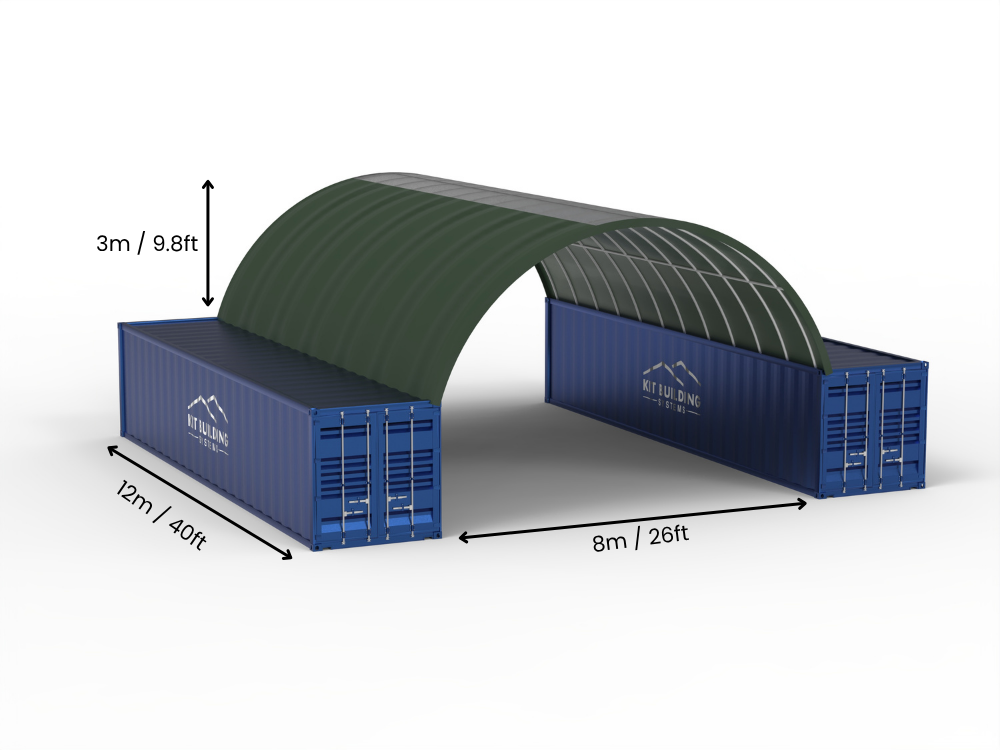 8m (26ft) spændvidde | Container baldakiner 26ft bredde, 10ft højde (8m x 3m)