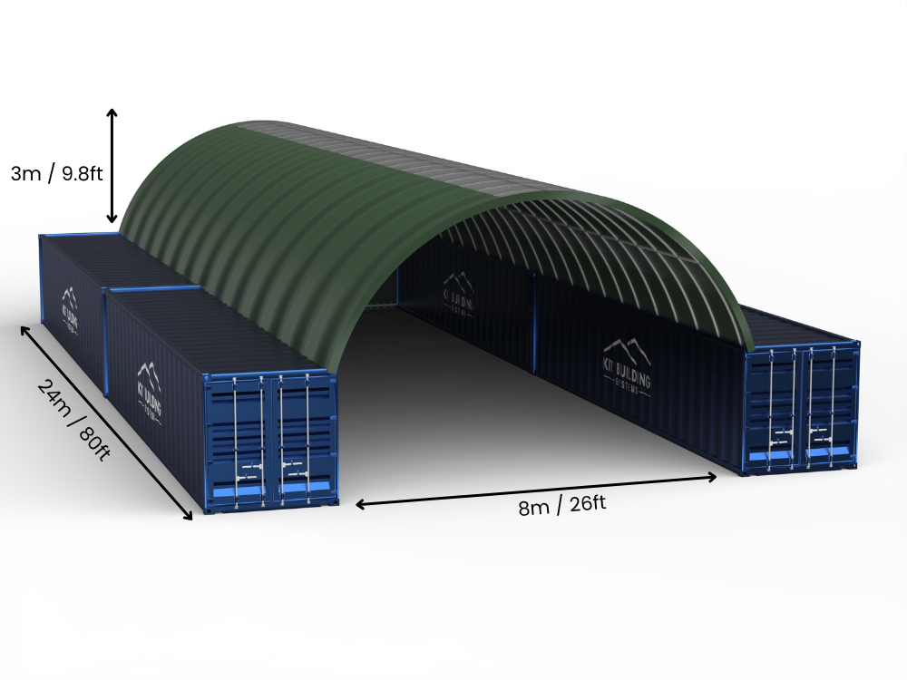 8m (26ft) spændvidde | Container baldakiner 26ft bredde, 10ft højde (8m x 3m)