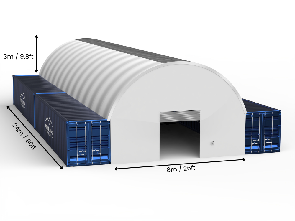 8m (26ft) spændvidde | Container baldakiner 26ft bredde, 10ft højde (8m x 3m)