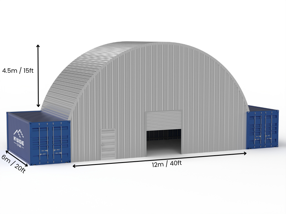 12m (40ft) spændvidde | Stålcontainer overdækninger - 40ft x 15ft (12m x 4,5m)