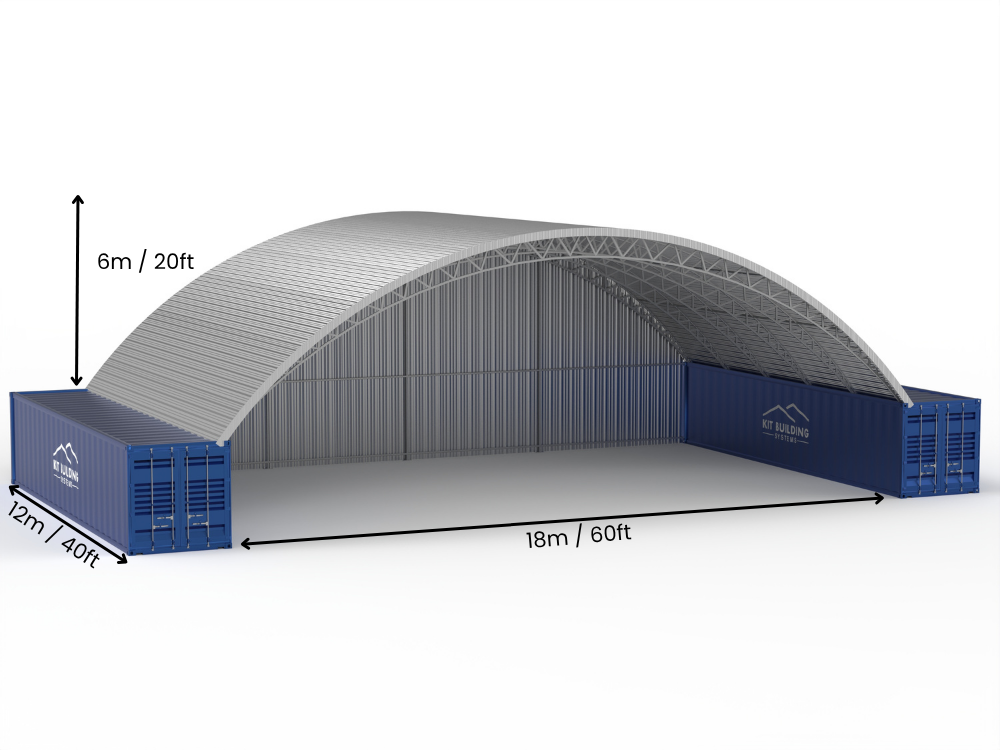 Stålkontainer Overdækninger - 60ft x 40ft x 20ft (18m x 12m x 6,1m)