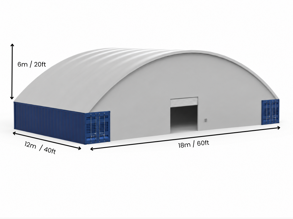 18m (60ft) Udvendigt Monteret PVC Container Baldakin | 6m Høj