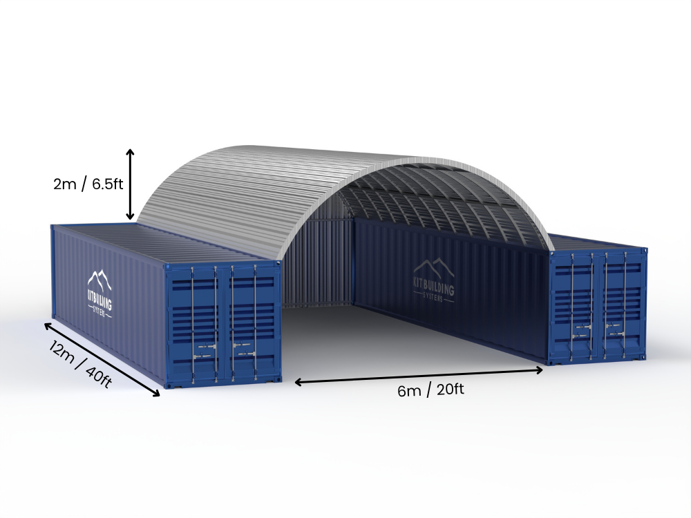 Stålkontainer Overdækninger - 20ft x 40ft x 6,5ft (6m x 12m x 2m)