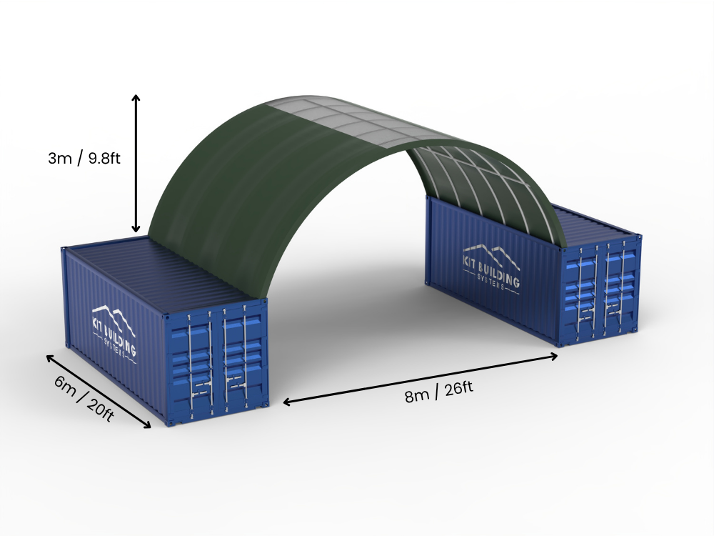 8m (26ft) spændvidde | Container baldakiner 26ft bredde, 10ft højde (8m x 3m)