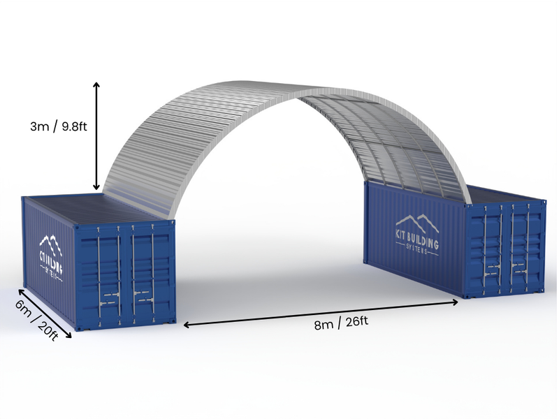 8m (26ft) spændvidde | Stålcontainer baldakiner 26ft bredde, 10ft højde (8m x 3m)