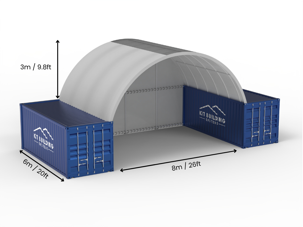 8m (26ft) spændvidde | Container baldakiner 26ft bredde, 10ft højde (8m x 3m)