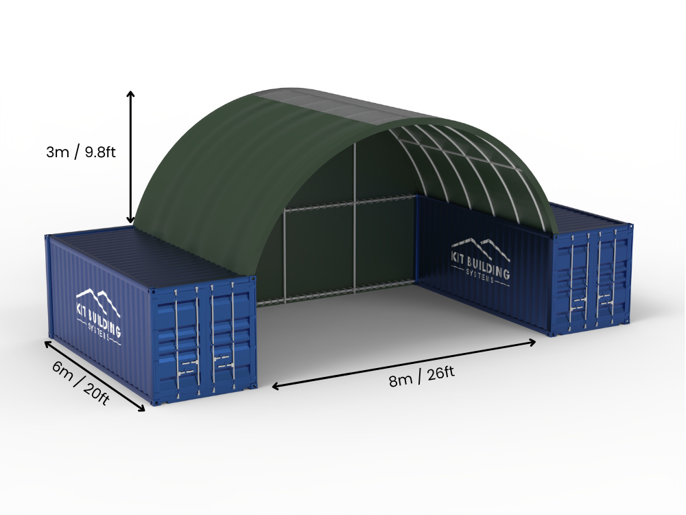 8m (26ft) spændvidde | Container baldakiner 26ft bredde, 10ft højde (8m x 3m)