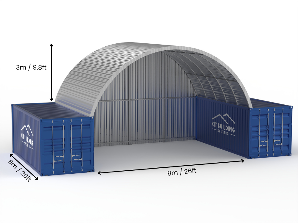 8m (26ft) spændvidde | Stålcontainer baldakiner 26ft bredde, 10ft højde (8m x 3m)