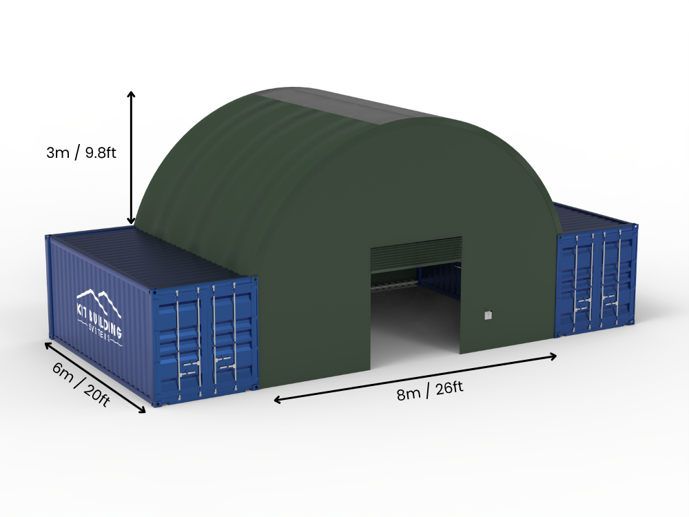 8m (26ft) spændvidde | Container baldakiner 26ft bredde, 10ft højde (8m x 3m)