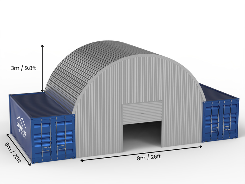 8m (26ft) spændvidde | Stålcontainer baldakiner 26ft bredde, 10ft højde (8m x 3m)