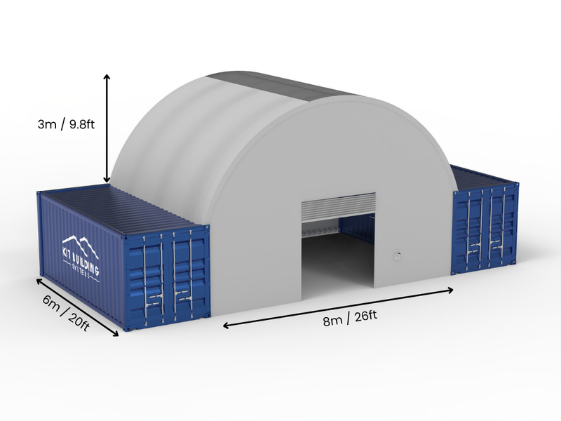 8m (26ft) spændvidde | Container baldakiner 26ft bredde, 10ft højde (8m x 3m)