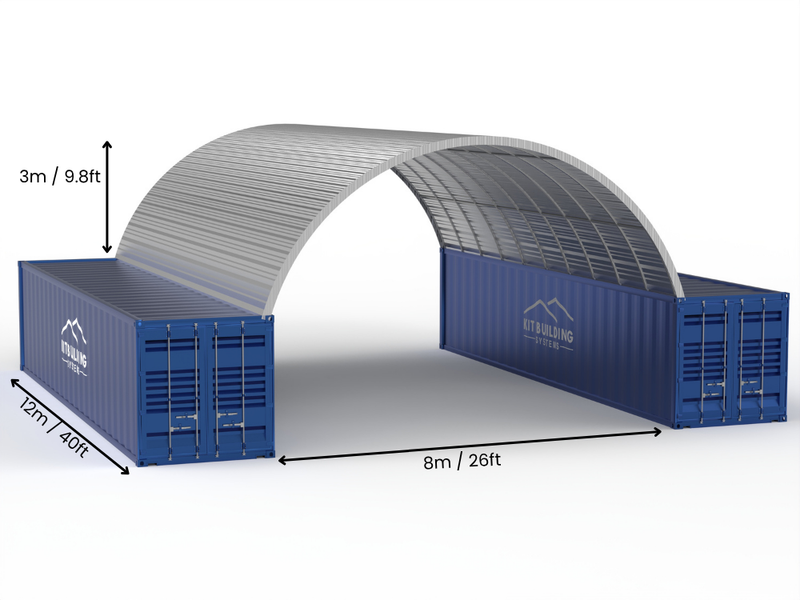 8m (26ft) spændvidde | Stålcontainer baldakiner 26ft bredde, 10ft højde (8m x 3m)