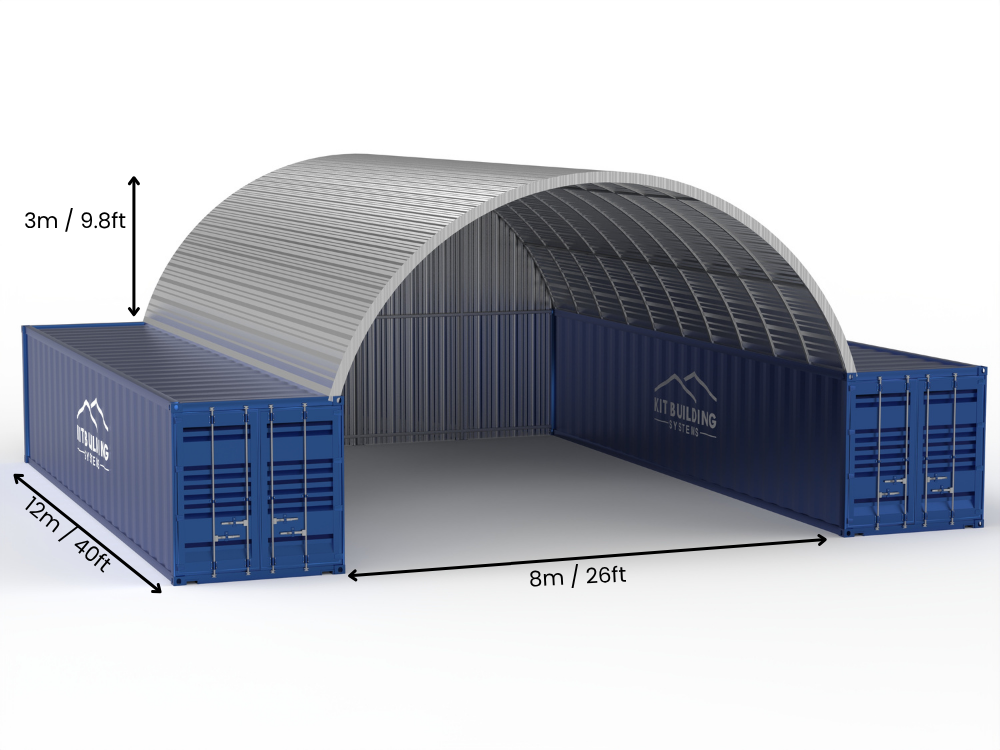 8m (26ft) spændvidde | Stålcontainer baldakiner 26ft bredde, 10ft højde (8m x 3m)