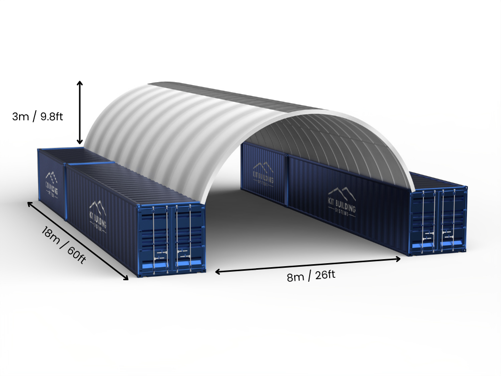 8m (26ft) spændvidde | Container baldakiner 26ft bredde, 10ft højde (8m x 3m)