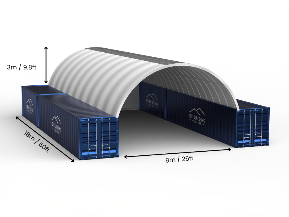 8m (26ft) spændvidde | Container baldakiner 26ft bredde, 10ft højde (8m x 3m)