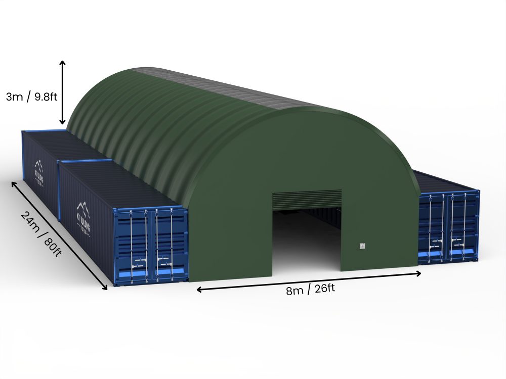 8m (26ft) spændvidde | Container baldakiner 26ft bredde, 10ft højde (8m x 3m)