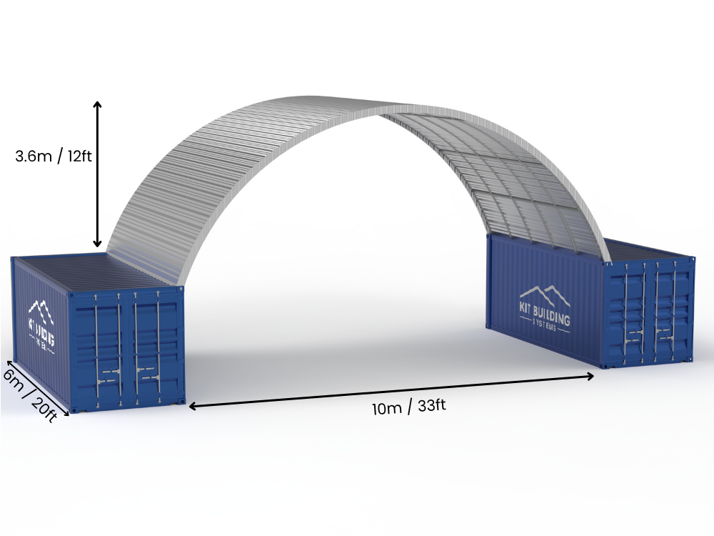 10m (33ft) spændvidde | Stålcontainer overdækninger - 33ft x 12ft (10m x 3,6m)