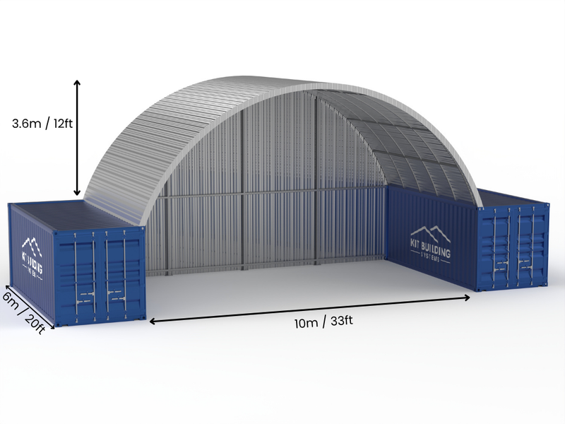 10m (33ft) spændvidde | Stålcontainer overdækninger - 33ft x 12ft (10m x 3,6m)