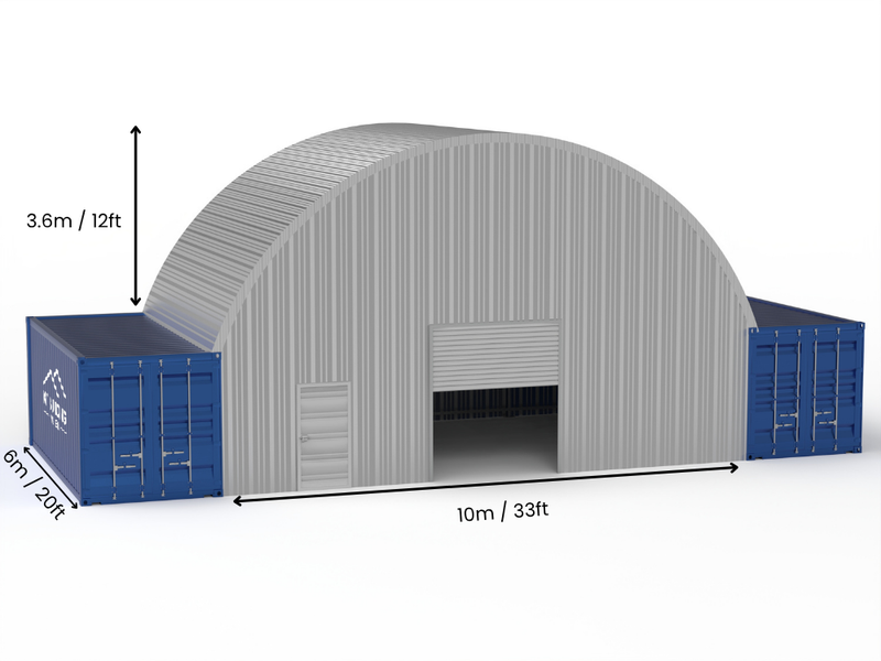 10m (33ft) spændvidde | Stålcontainer overdækninger - 33ft x 12ft (10m x 3,6m)