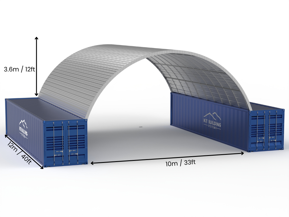 10m (33ft) spændvidde | Stålcontainer overdækninger - 33ft x 12ft (10m x 3,6m)
