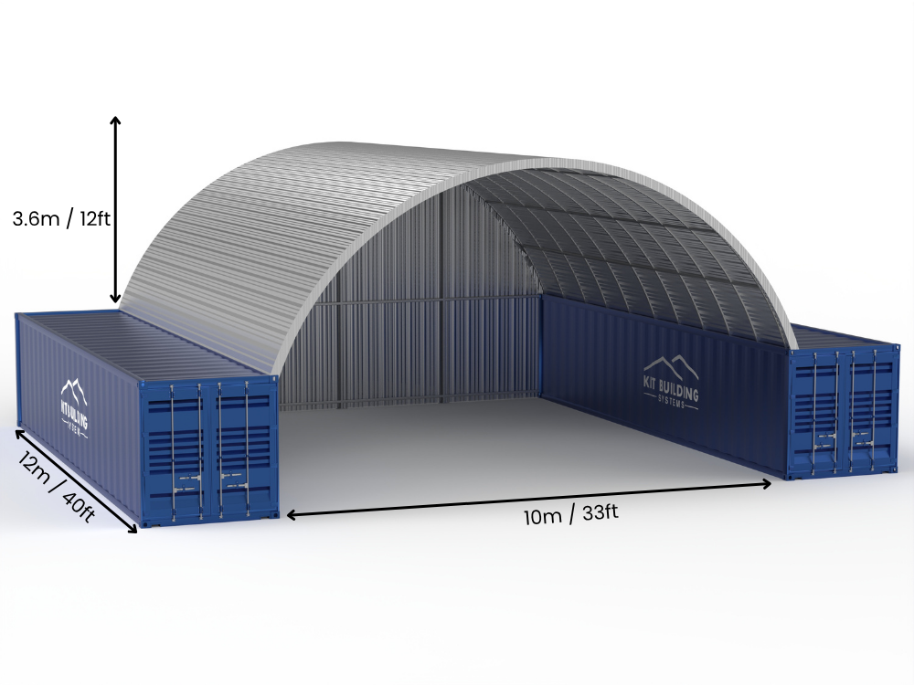 10m (33ft) spændvidde | Stålcontainer overdækninger - 33ft x 12ft (10m x 3,6m)