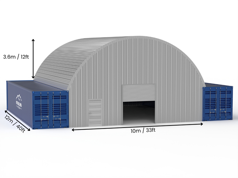 10m (33ft) spændvidde | Stålcontainer overdækninger - 33ft x 12ft (10m x 3,6m)