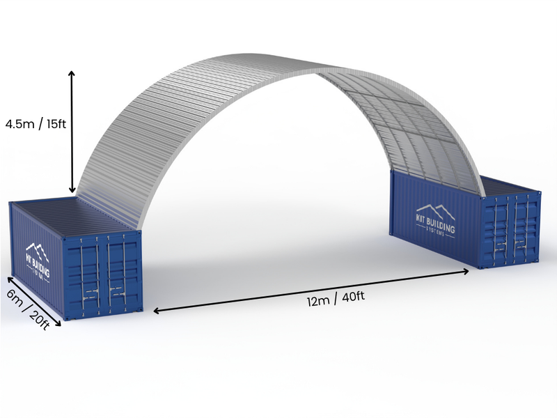 12m (40ft) spændvidde | Stålcontainer overdækninger - 40ft x 15ft (12m x 4,5m)