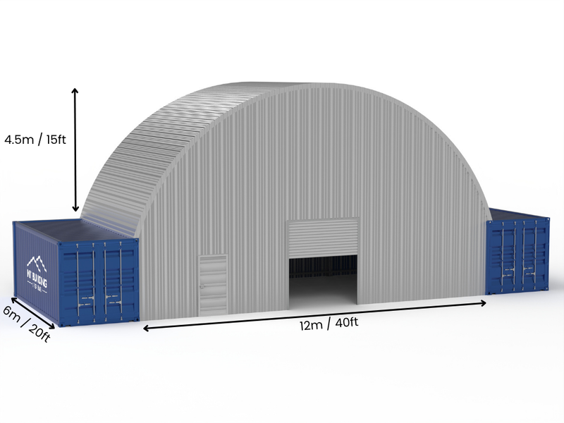 12m (40ft) spændvidde | Stålcontainer overdækninger - 40ft x 15ft (12m x 4,5m)