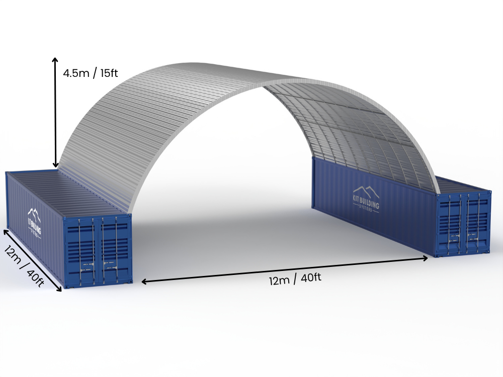 12m (40ft) spændvidde | Stålcontainer overdækninger - 40ft x 15ft (12m x 4,5m)