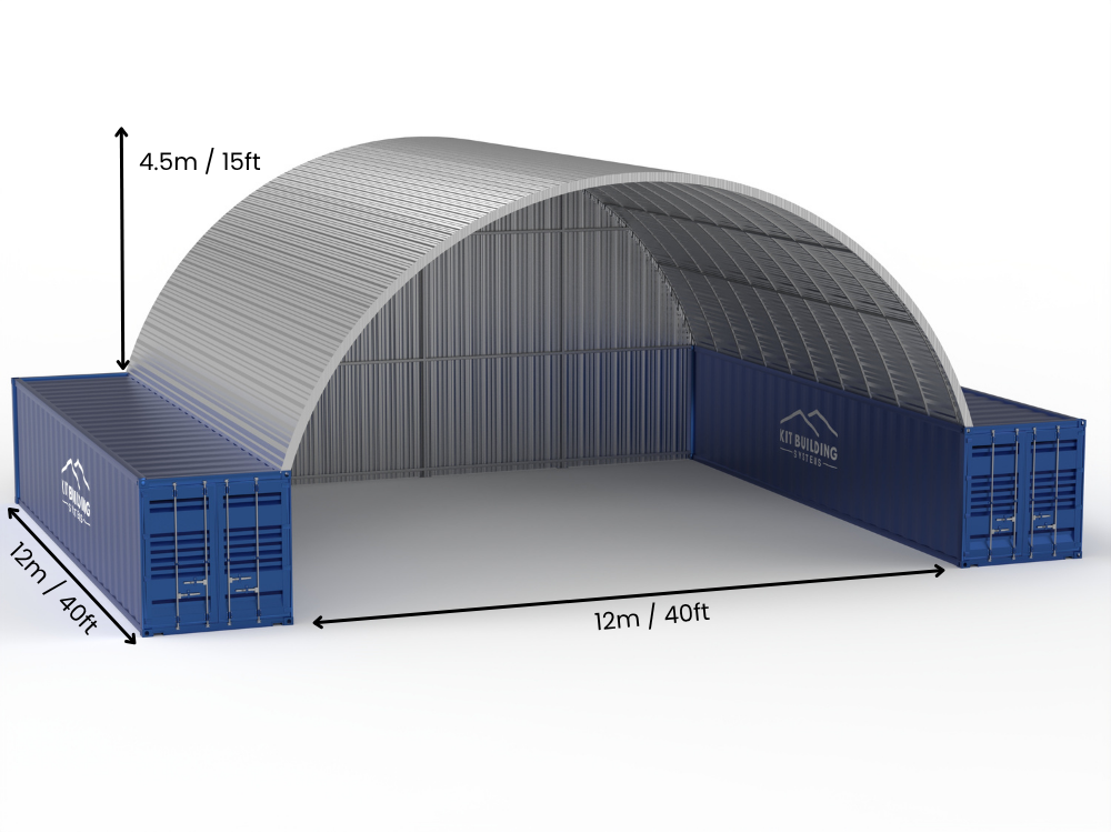 12m (40ft) spændvidde | Stålcontainer overdækninger - 40ft x 15ft (12m x 4,5m)