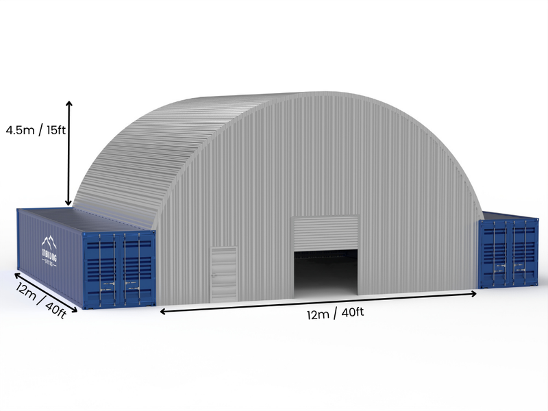 12m (40ft) spændvidde | Stålcontainer overdækninger - 40ft x 15ft (12m x 4,5m)