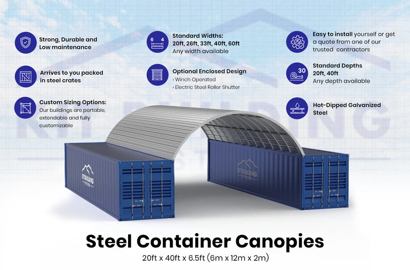 Container baldakiner - 20 fod x 20 fod x 6,5 fod (6m x 6m x 2m)