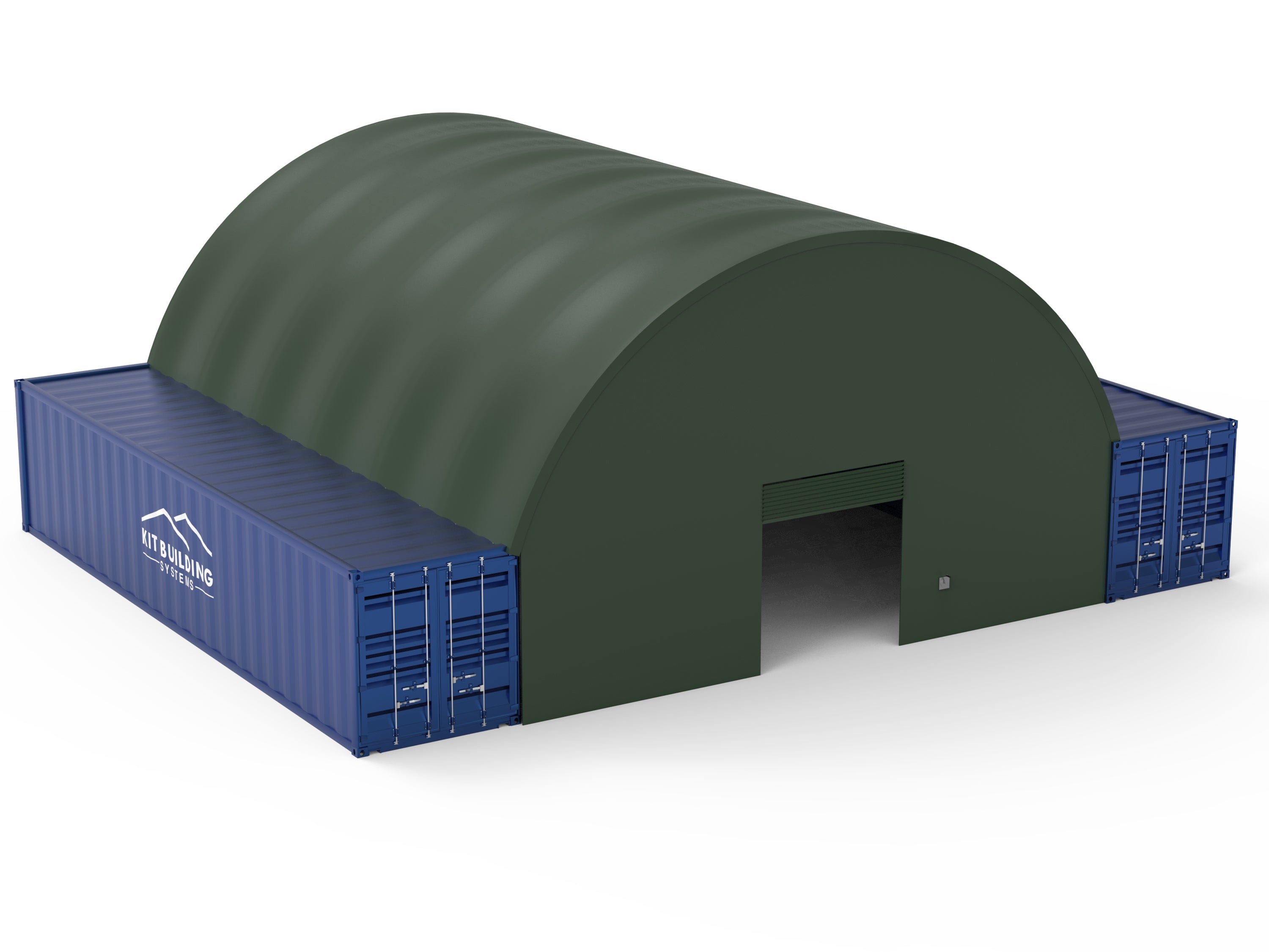 Kit Buildings Container Green Shelter Military Green / Back & Front Panel with Winch Door Container Shelter - 33ft x 40ft x 12ft (10m x 12m x 3.6m)