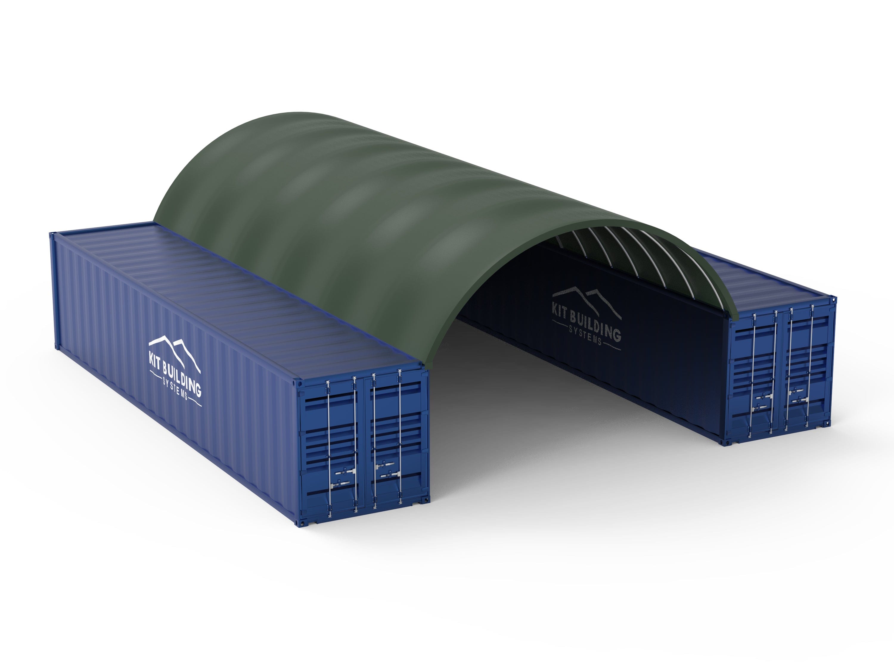 Kit Buildings Container Shelter Military Green / Back Panel Container Green Shelter - 20ft x 40ft x 6.5ft (6m x 12m x 2m)